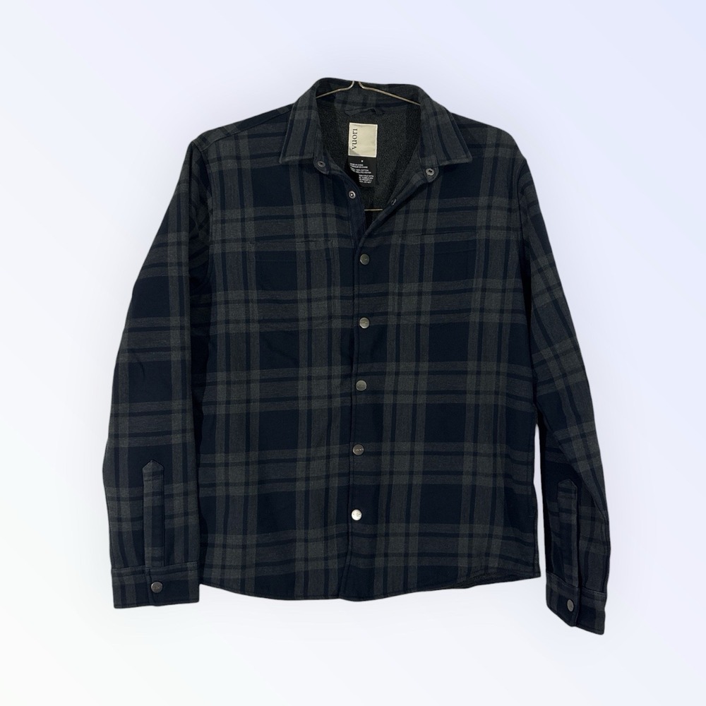 Vuori Range Shirt Jacket Mens M Blue Gray Snap Fleece Lined Flannel Outdoor V246